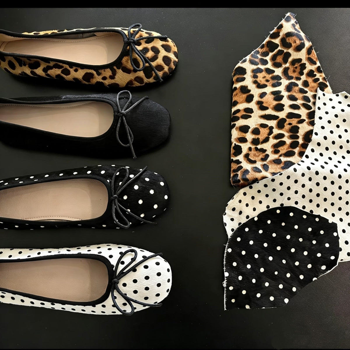 Women's Ballet Flats with Polka Dot Print and Charming Bow Accent