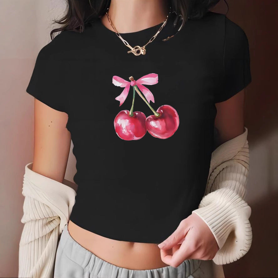 Women's Cherry Print Crop T-Shirt