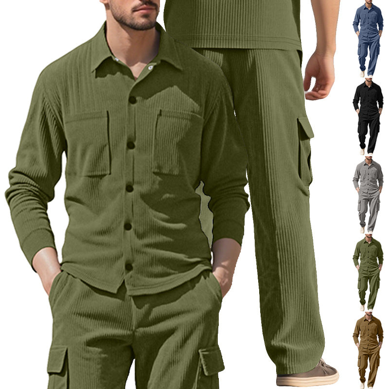 Men's Ribbed Worker Shirt and Cargo Pants Set