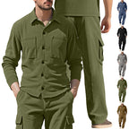 Men's Ribbed Worker Shirt and Cargo Pants Set