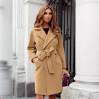 Women's Elegant Trench Coat with Waist Belt and Practical Pockets