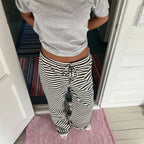 Women's Striped Casual Pants with Elastic Waistband and Drawstring