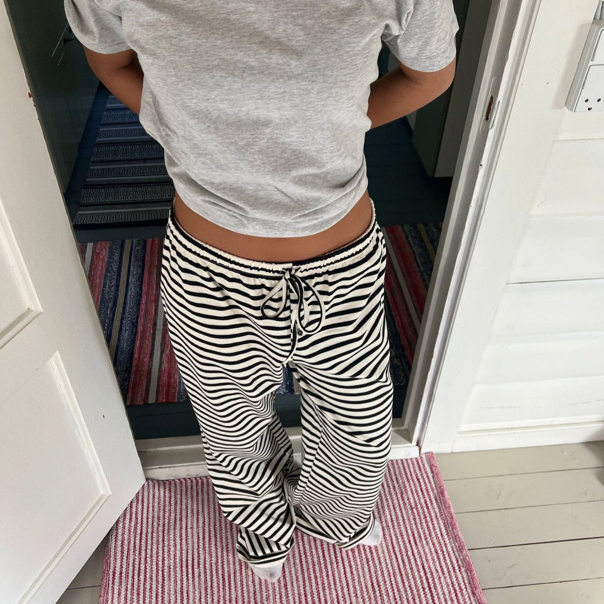 Women's Striped Casual Pants with Elastic Waistband and Drawstring