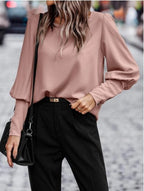 Women's Elegant Blouse with Puff Sleeve Details and Textured Fabric