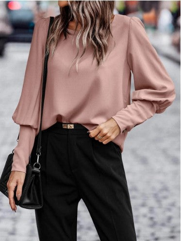 Women's Elegant Blouse with Puff Sleeve Details and Textured Fabric