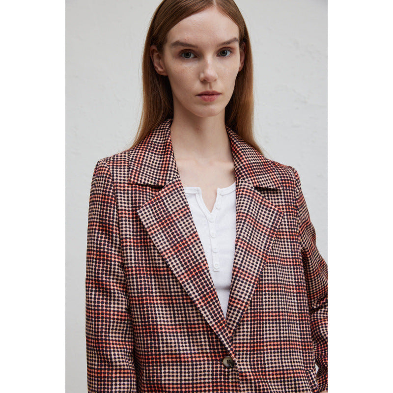 Women's Elegant Plaid Coat with Double-Breasted Button Closure and Casual Fit