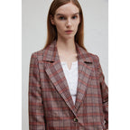 Women's Elegant Plaid Coat with Double-Breasted Button Closure and Casual Fit