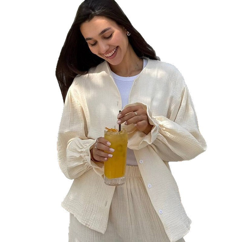 Casual Cotton Trouser Suit with Wide Cut
