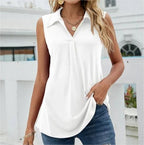 Sleeveless Blouse Top with Collar and V-Neck