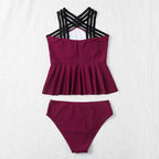 Women's Swimsuit Set with Ruffled Top and Adjustable Straps