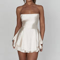 Women's Bandeau Dress with Flowing Ruffle Design