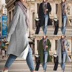 Women's Long Knit Coat with Casual Fit and Ribbed Design