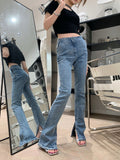 Women's Glitter Bootcut Jeans with Slit and Stretch