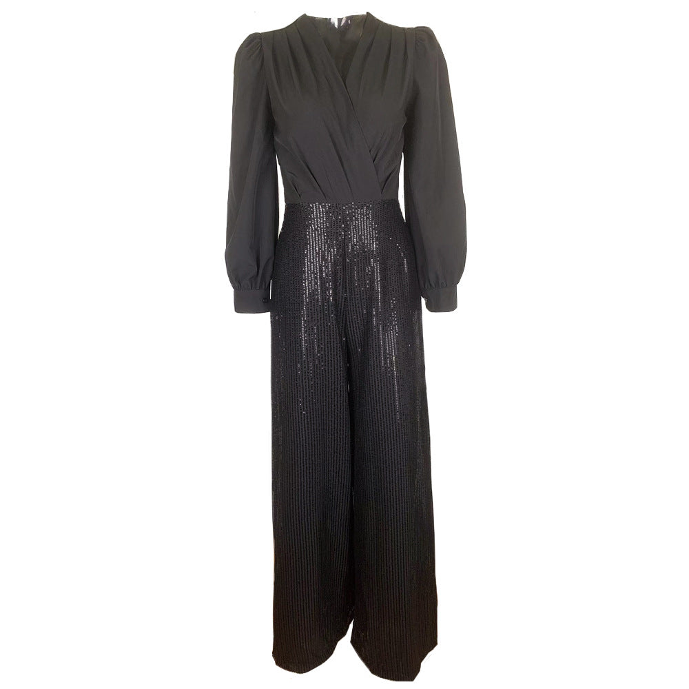 Women's Elegant Sequin Jumpsuit with Long Cut