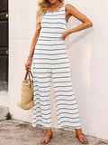 Women's Casual Wide-Leg Jumpsuit with Classic Stripe Pattern