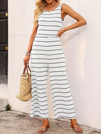 Women's Casual Wide-Leg Jumpsuit with Classic Stripe Pattern