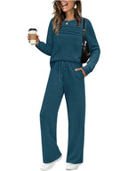 Women's Casual Lounge Set with Piping Sweatshirt and Loose Drawstring Jogging Pants