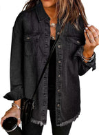 Women's Denim Overshirt with Frayed Hem