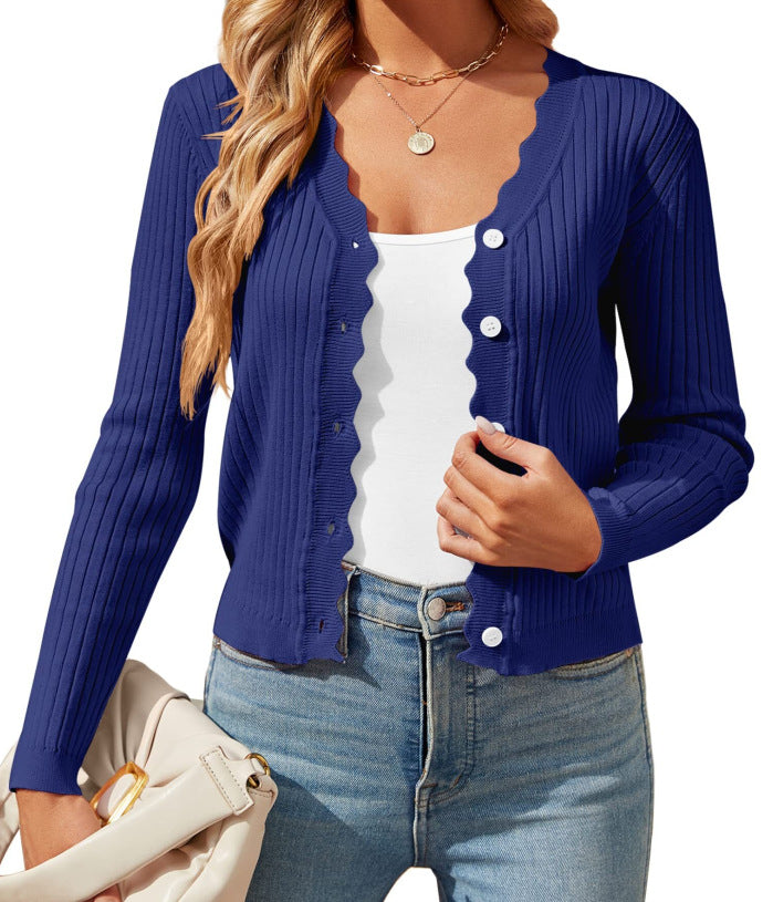 Women's Elegant Cardigan with Wavy Edges