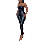 Women's Form-Fitting Faux Leather Outfit with Lace-Up Details