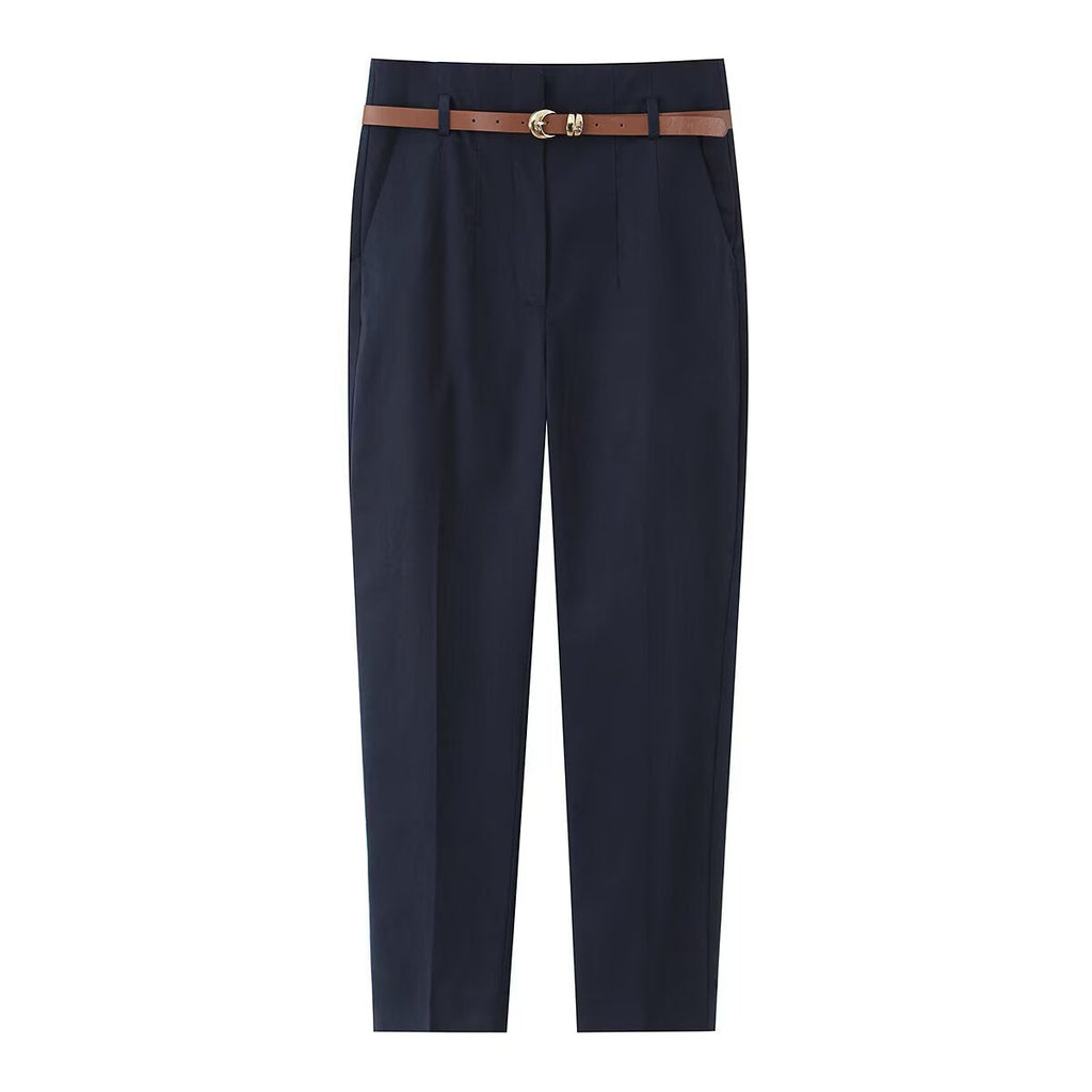 Women's Elegant Chino Pants with Pockets and Belt