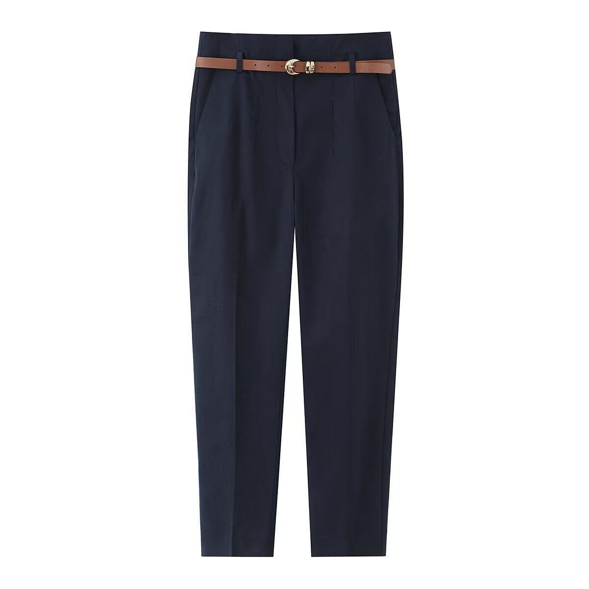Women's Elegant Chino Pants with Pockets and Belt