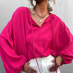 Women's Airy Blouse with Wide Sleeves and Bow Detail