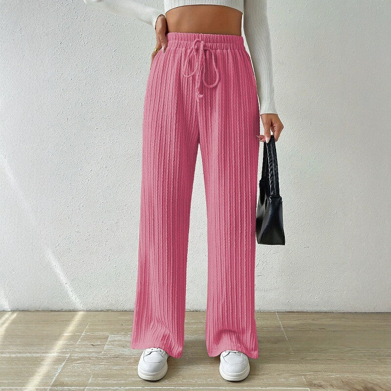 Women's Relaxed Knit Loungewear Set with High Waist and Wide Leg