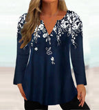 Elegant Women's Floral Blouse with V-Neck
