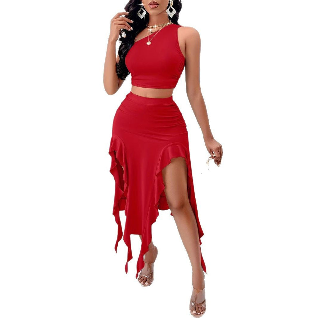 Women's Midi Skirt with High Slit and Asymmetrical Hem
