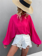 Women's Airy Blouse with Wide Sleeves and Bow Detail