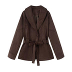 Elegant Jacket with Waist Belt and Modern Collar