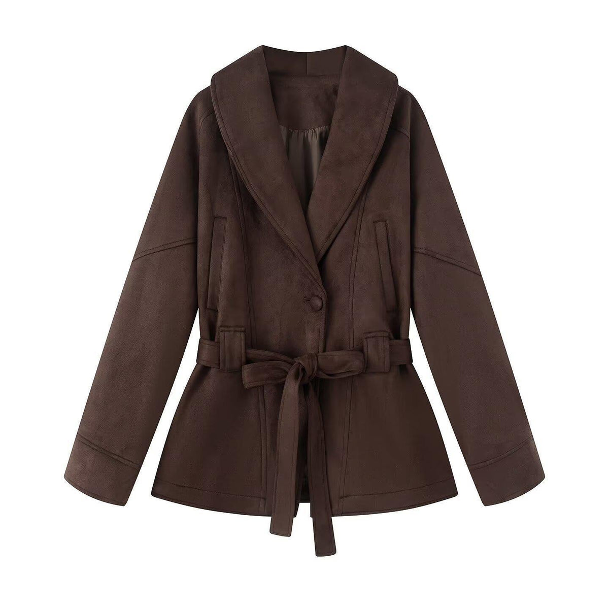 Elegant Jacket with Waist Belt and Modern Collar