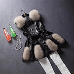 Women's Elegant Faux Leather Coat with Faux Fur Accents and Belt