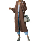 Women's Long Knit Coat with Open Front and Casual Fit