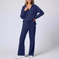 Women's Casual Lounge Set with Wide Cut and Cozy V-Neck