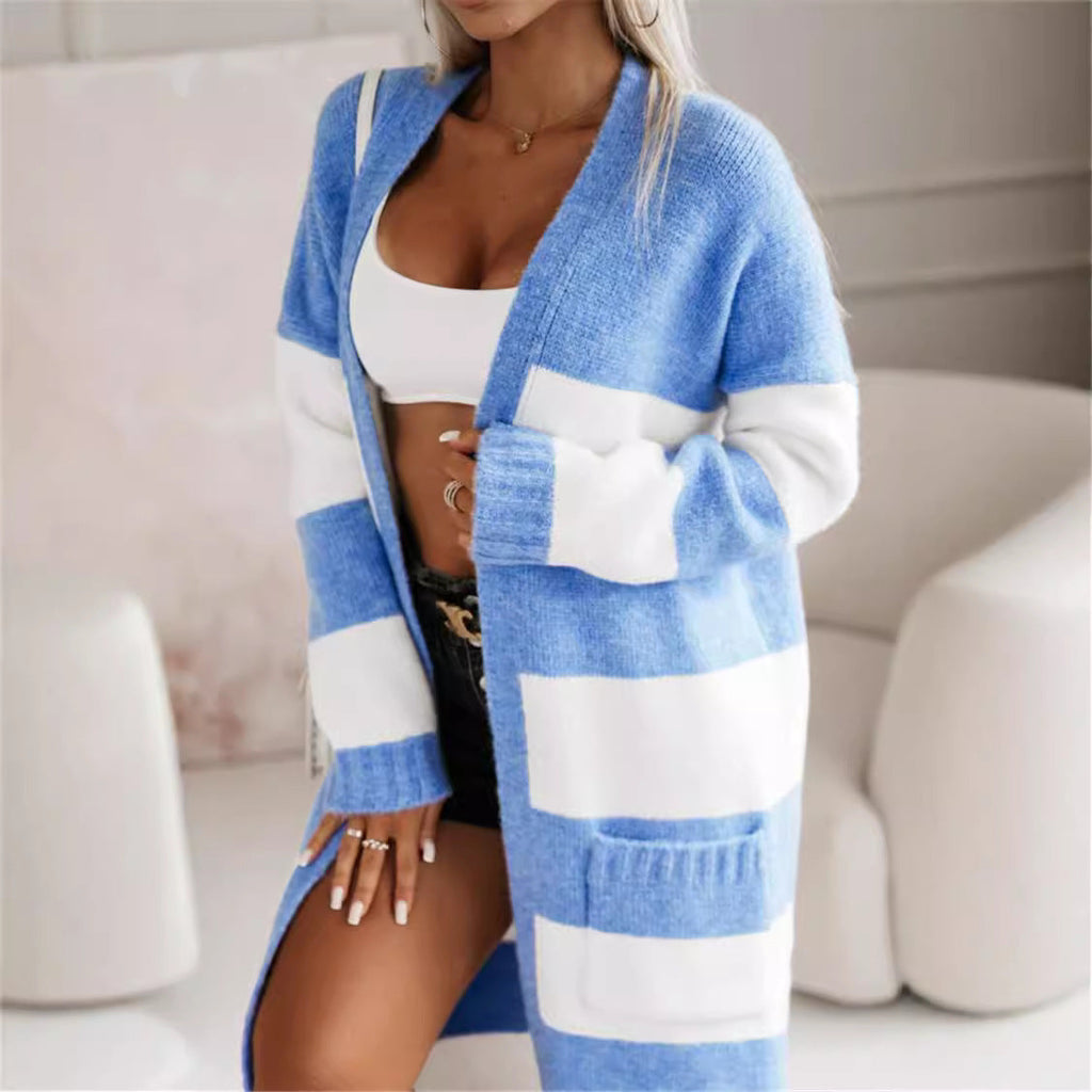 Women's Casual Striped Knit Coat