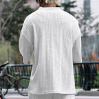 Women's Short-Sleeve Ethnic-Style V-Neck Shirt with Decorative Pattern