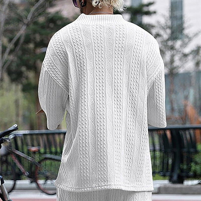 Women's Short-Sleeve Ethnic-Style V-Neck Shirt with Decorative Pattern