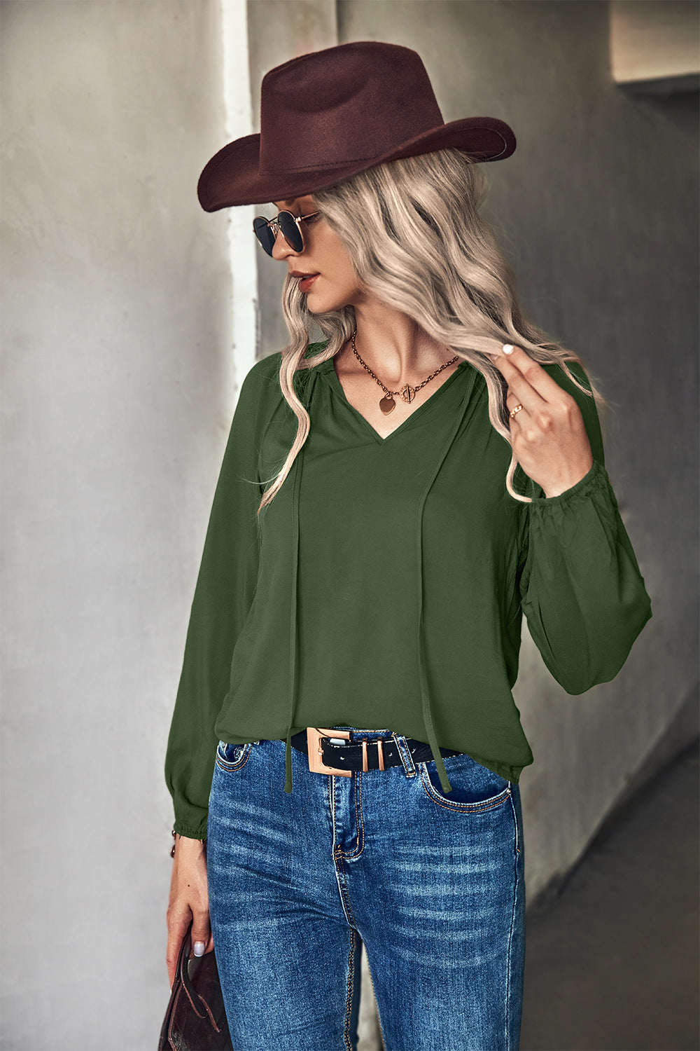 Women's Blouse with Elegant Ruffles and V-Neck