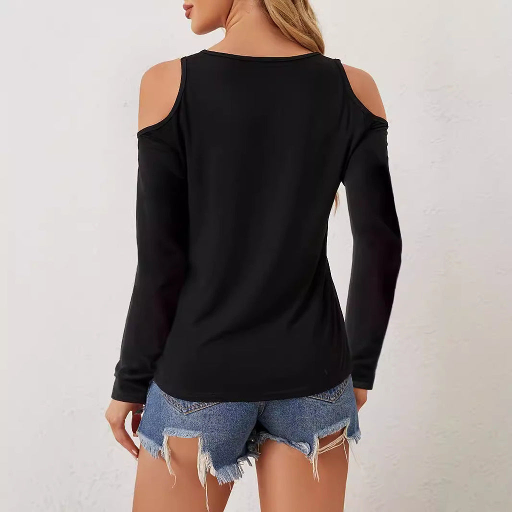 Women's Elegant Long-Sleeve Shirt with Decorative Neckline