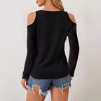 Women's Elegant Long-Sleeve Shirt with Decorative Neckline