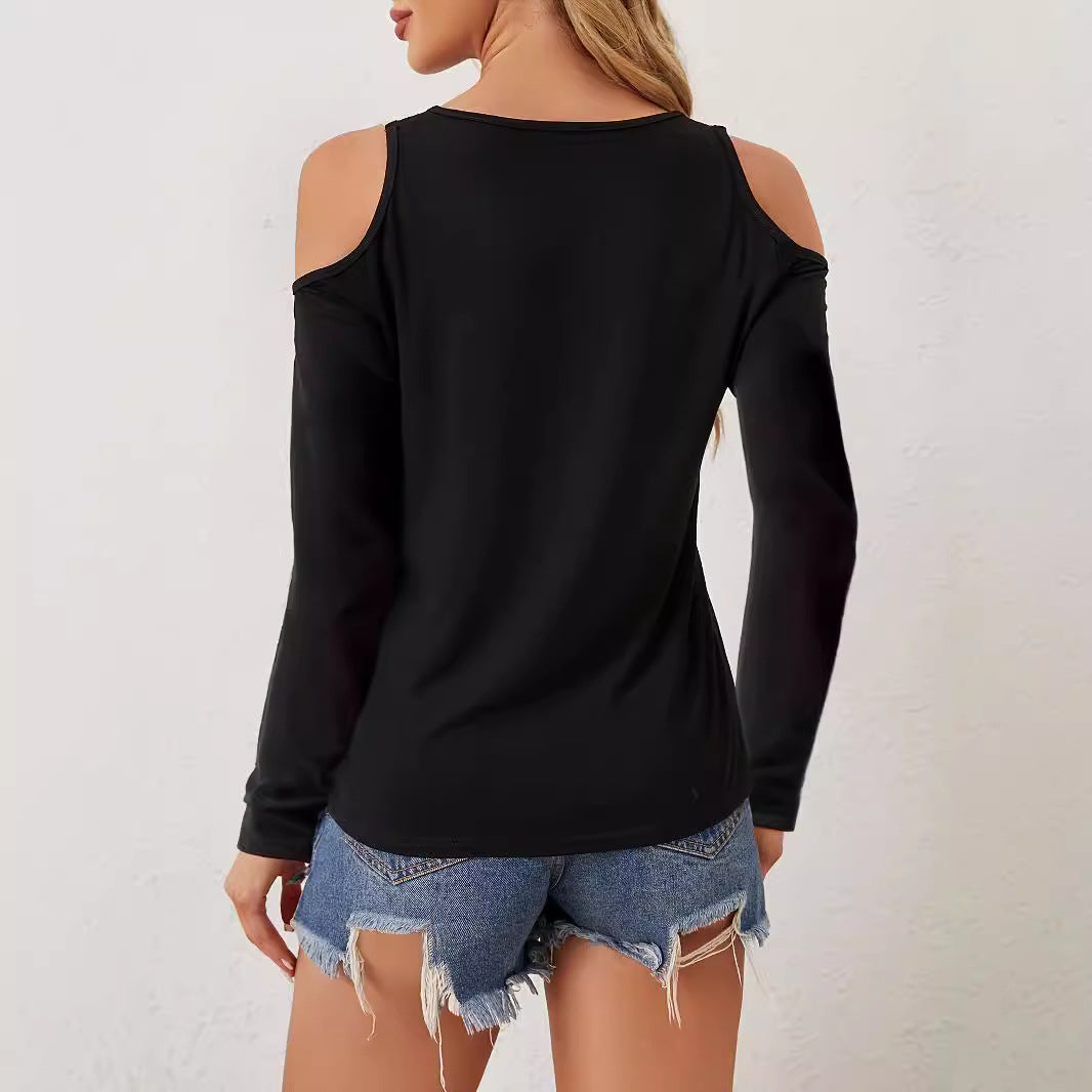 Women's Elegant Long-Sleeve Shirt with Decorative Neckline