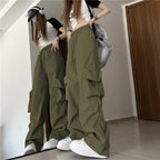 Urban Style Women's Cargo Pants with Side Pockets and Elastic Waistband