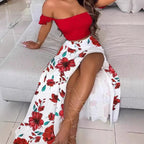 Women's Maxi Skirt with Floral Design and High Slit
