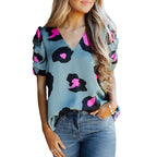 Women's Blouse with Puff Sleeves and Bold Pattern
