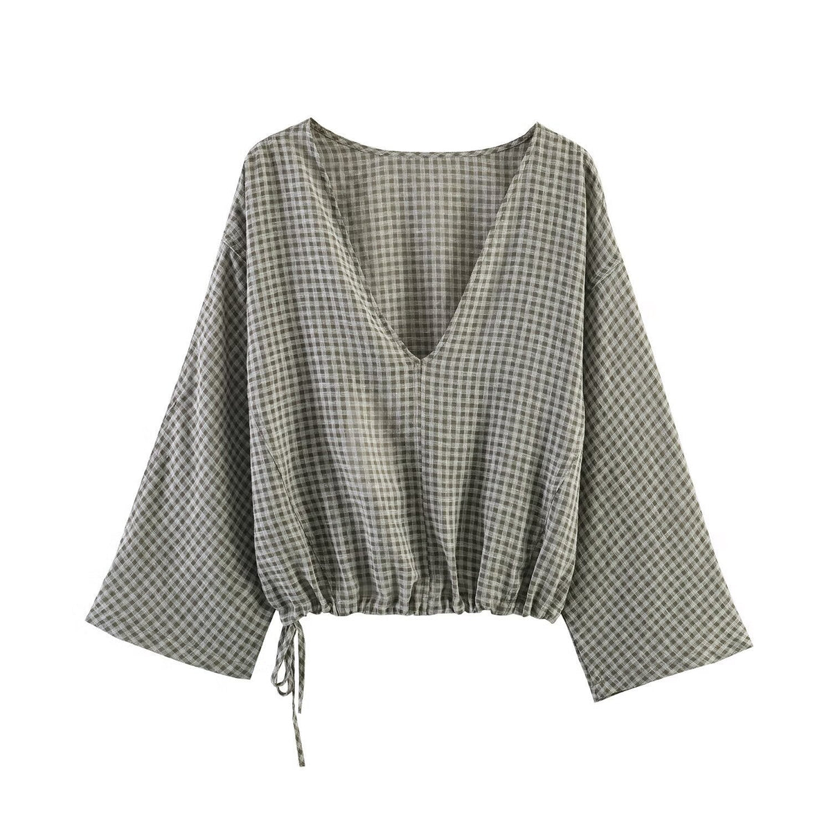 Casual Blouse with Wide V-Neck and Elastic Hem