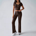 Women's Comfortable Leisure Set with Short Top and Wide-Leg Pants