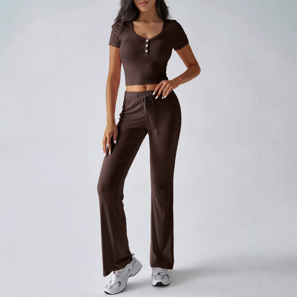 Women's Comfortable Leisure Set with Short Top and Wide-Leg Pants