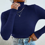 Elegant Women's Turtleneck Sweater with Fine Ribbed Texture